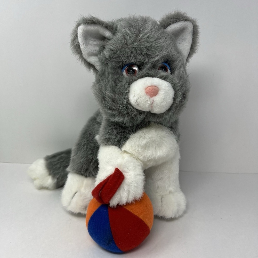 Lemonwood Asia Gray Kitty Cat Plush w Ball Blue Eyes Stuffed Animal Toy 10"